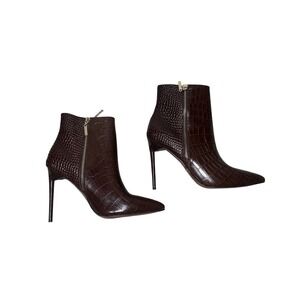 Marciano Guess Womens Brown Croc Embossed Pointed Toe Stiletto Ankle Boots 8